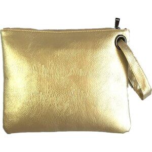 Women's Gold Pu Leather Zipper Trendy Designer Wristlet Elegant Wedding Clutch